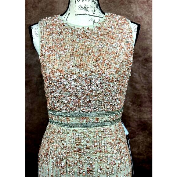Mac Duggal Sleeveless High Neck Beaded Sheath Dress Nude 4 - Picture 7 of 14